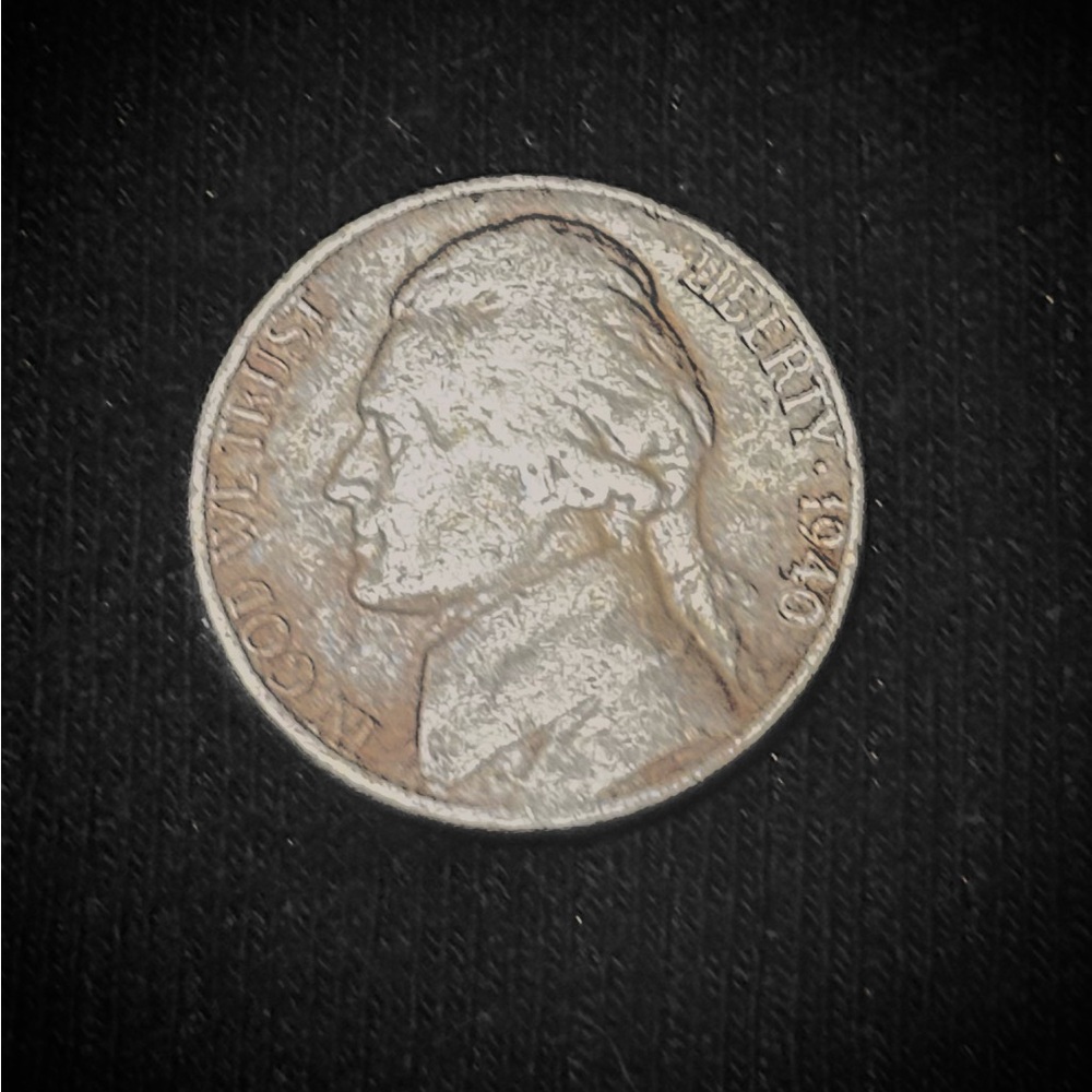 1940 US Nickle. Five Cents Vintage Coin.